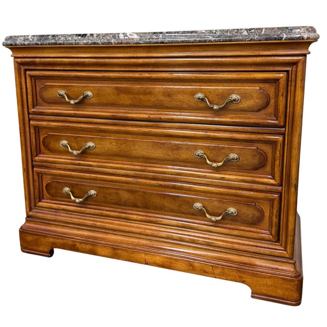 1980s 1980s Henredon French Provincial 3-Drawer Commode Chest With Italian Marble Top For Sale - Image 5 of 13