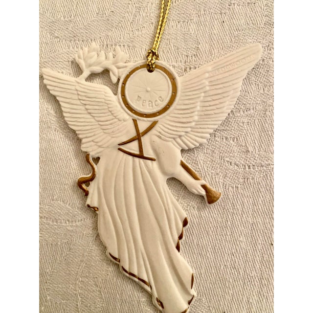 White Vintage Wedgwood White Angel Ornament, Featuring a Gold-Toned Horn, 22k Gold Accents, and Its Original Blue Gift Box. For Sale - Image 8 of 14