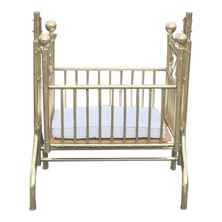 Vintage Victorian Style Brass Hanging Baby Infant Cradle Rocking Crib Bassinet For Sale