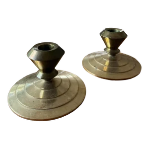 Pair of Heavy Mid Century Brass Candle Holders