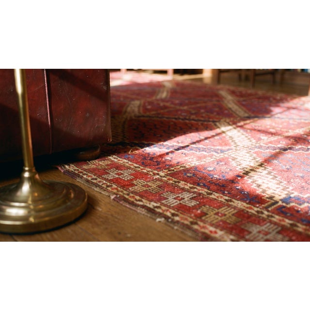 Textile 1900s Red Diamond Tribal Antique Central Asian Ersari Rug 5'10" X 11'10" Handknotted Wool Carpet For Sale - Image 7 of 7