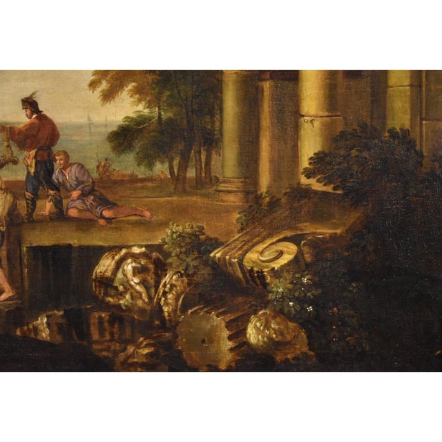 Jacob De Heush, Coastal Landscape with Architectural Ruins, 1680, Oil on Canvas, Framed For Sale - Image 11 of 16