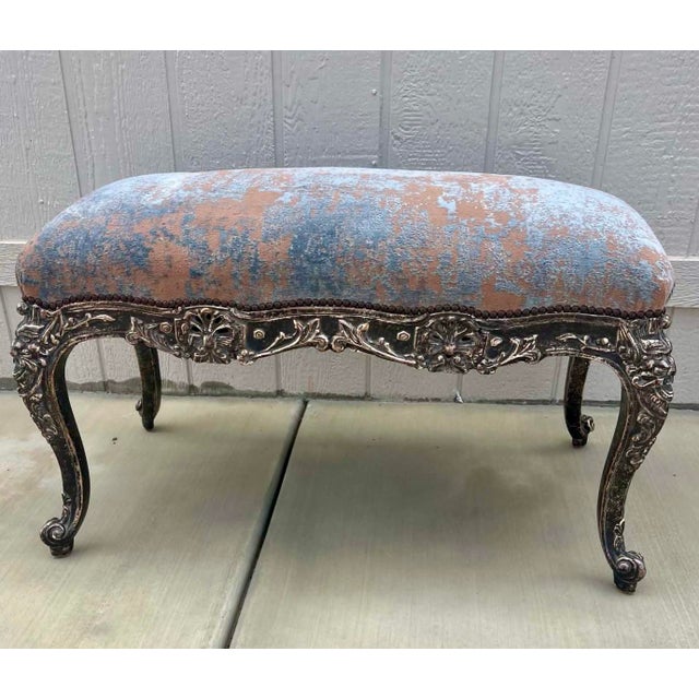 Panache Designs Carved & Silver Leafed Baroque Bench For Sale - Image 4 of 6