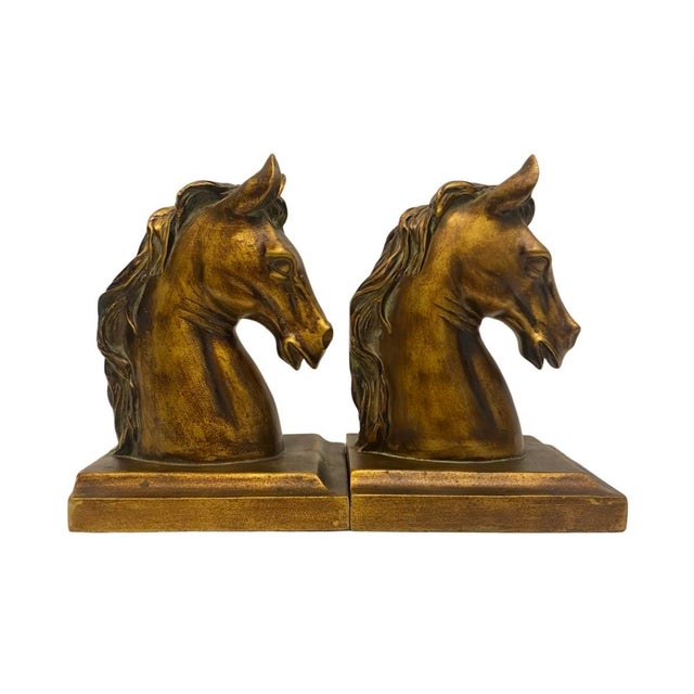 Late 20th Century Vintage Bronze Tone Horse Head Bookends- a Pair For Sale - Image 5 of 7