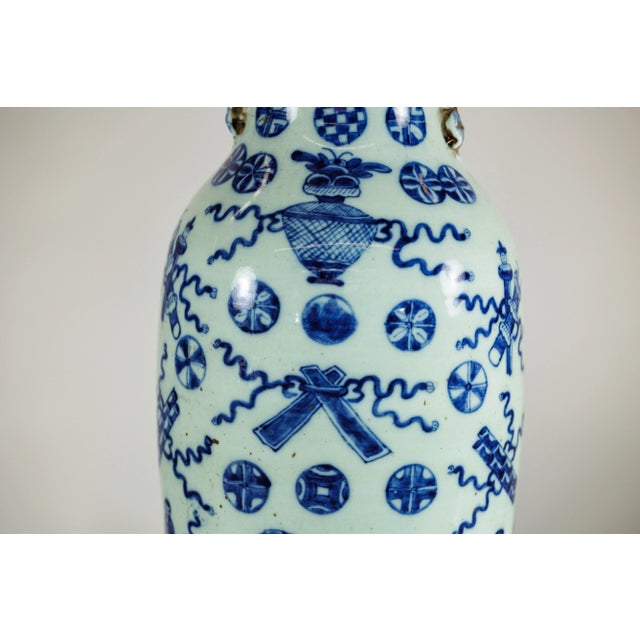 Blue Large Chinese Blue and White Porcelain Vase with Hand-Painted Motifs For Sale - Image 8 of 12