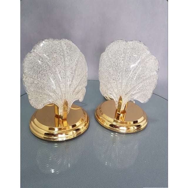 Gold Murano Glass Palm Leaf Lamps by Barovier, Set of 2 For Sale - Image 8 of 11