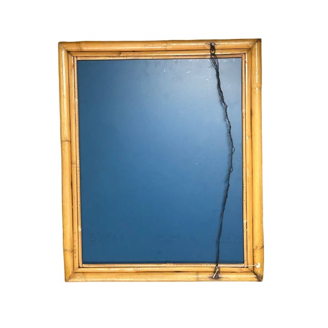 1950's Restored Two-Strand Rectangle Rattan Wall Mirror For Sale - Image 4 of 4