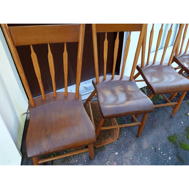 Wood Mid 1800's Hardwood Plank Bottom Primitive Farmhouse Chairs - A Set of Six For Sale - Image 7 of 10
