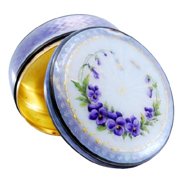 Jewelry Box in Enameled Silver with Floral Motifs and Gilt Interior For Sale