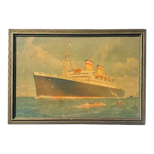 1960s Vintage Cunard New York Ship, Framed