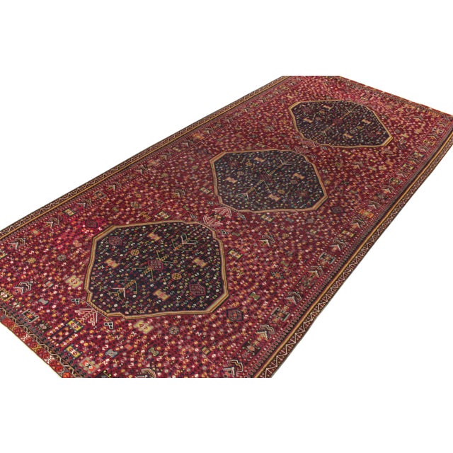 Tribal Handwoven Vintage Turkish Kilim Rug in Maroon, Blue Geometric Medallion Pattern For Sale - Image 3 of 6