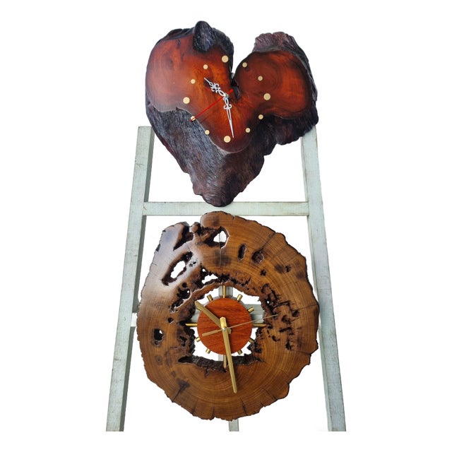 2020s Orbit & Love – One-of-a-Kind Handcrafted Driftwood Clock Duo For Sale