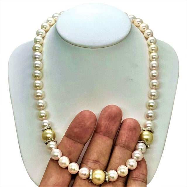 Metal South Sea Akoya Pearl Necklace 14k Gold Certified For Sale - Image 7 of 9