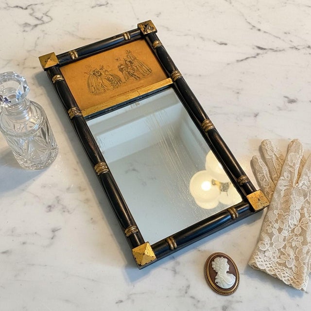 Late 19th Century Antique Victorian Mirror Godey Fashion Print 1847-Black Gold Frame-Wall-Eastlake For Sale - Image 5 of 11