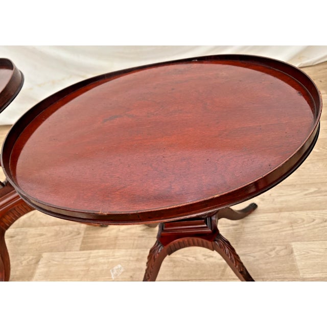 Vintage Mersman Accent Oval Side Tables, Lyre Harp Base, Mahogany Set of Two For Sale - Image 11 of 18