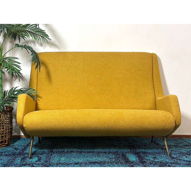 Vintage 1950s 2-seater sofa with an elegant and distinctive profile, designed by italian designer aldo morbelli and...
