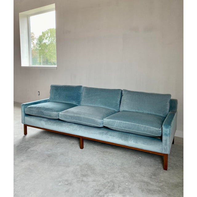 Icy Blue Dunbar-Style Sofa With Walnut Base + Legs For Sale - Image 9 of 14