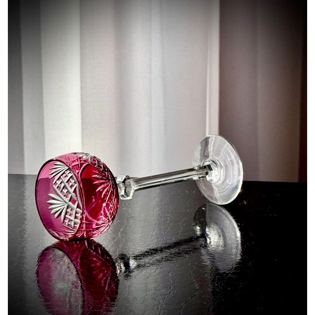Ruby Cut Crystal Liqueur Glasses attributed to Val Saint Lambert, 1950, Set of 11 For Sale - Image 13 of 17