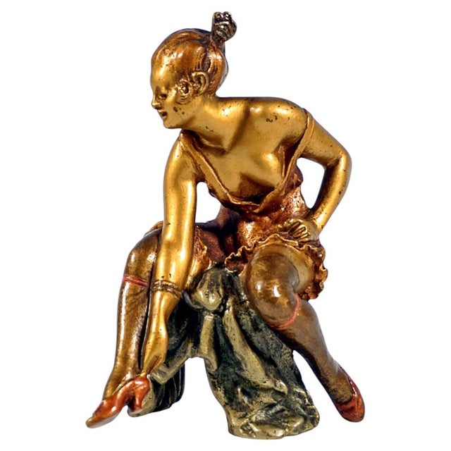 Gold Bronze Girl Getting Dressed Sculpture from Franz Bergmann, 1920s For Sale - Image 8 of 8