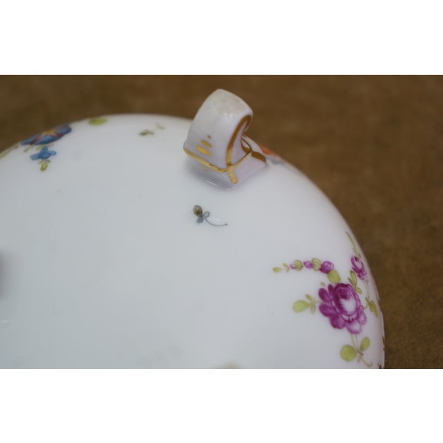 Antique Dresden Covered Footed Turtle Soup Bowl Compote 5" For Sale - Image 13 of 17