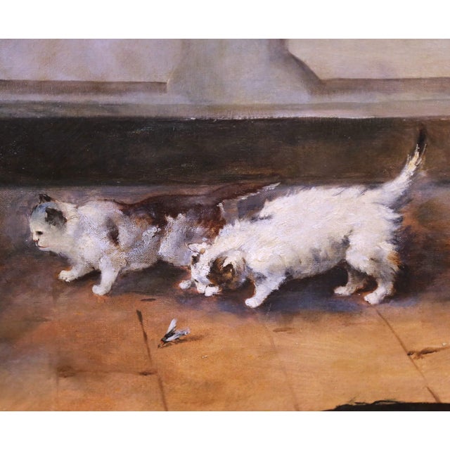 White Pair of 19th Century French Pendant Cat Oil on Canvas Paintings Signed A. Pernot For Sale - Image 8 of 18