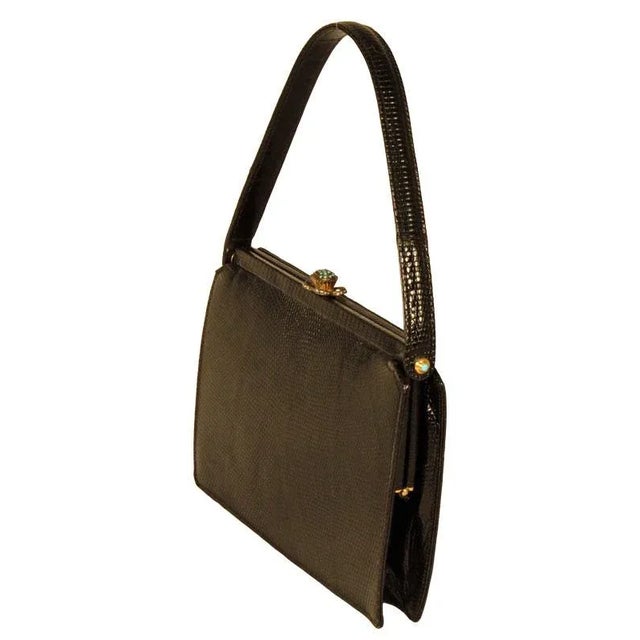 Animal Skin Vintage Koret Black Evening Lizard Purse For Sale - Image 7 of 12