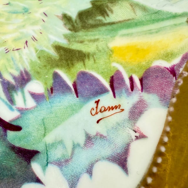 Traditional Royal Austria Porcelain Hand Painted Thistle Wall Plate, Signed For Sale - Image 3 of 10