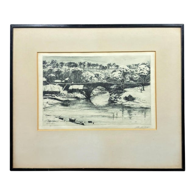 Antique Framed Signed Etching of Brig O' Balgownie, Scotland For Sale