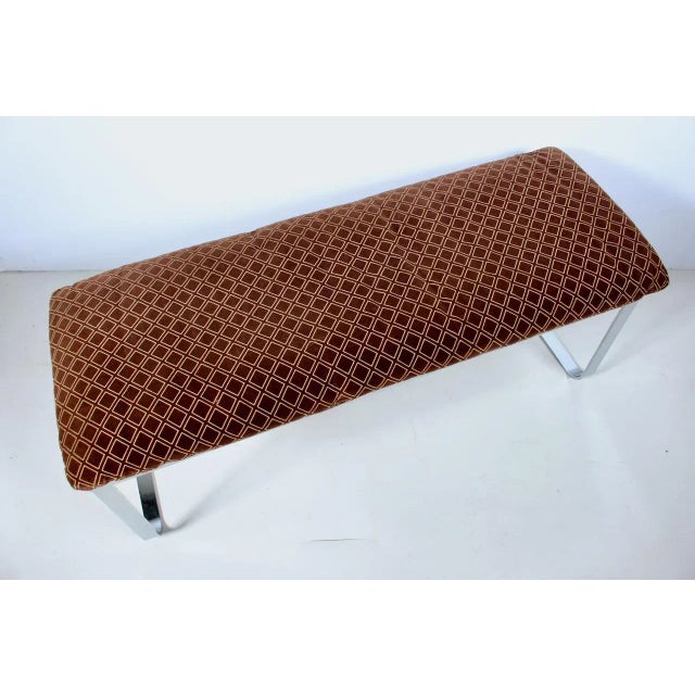 1980s Design In America Chromed Steel Bench with Cocoa Velour Cushion For Sale - Image 9 of 12