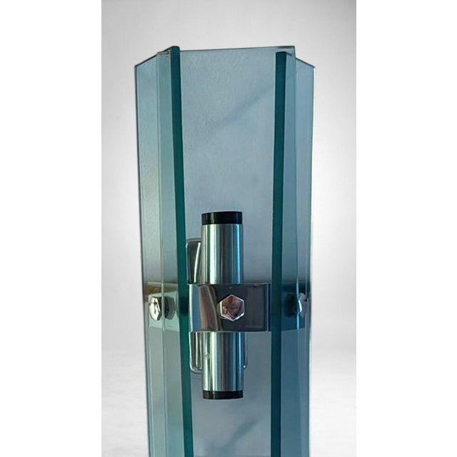 Late 20th Century Space Age Style Pair Italian Wall Sconces in Chrome Metal and Tempered Crystal For Sale - Image 15 of 18