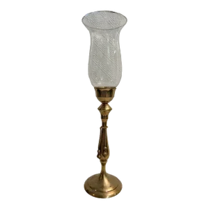 1970’s Hollywood Regency Brass Candlestick Holder With Rope Trim and Glass Hurricane