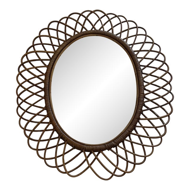 Italian Mid 20th Century Franco Albini Wicker Wall Mirror For Sale