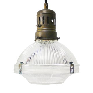 Vintage Industrial Glass and Brass Pendant Light from Holophane, France For Sale