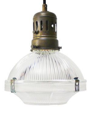 Vintage Industrial Glass and Brass Pendant Light from Holophane, France