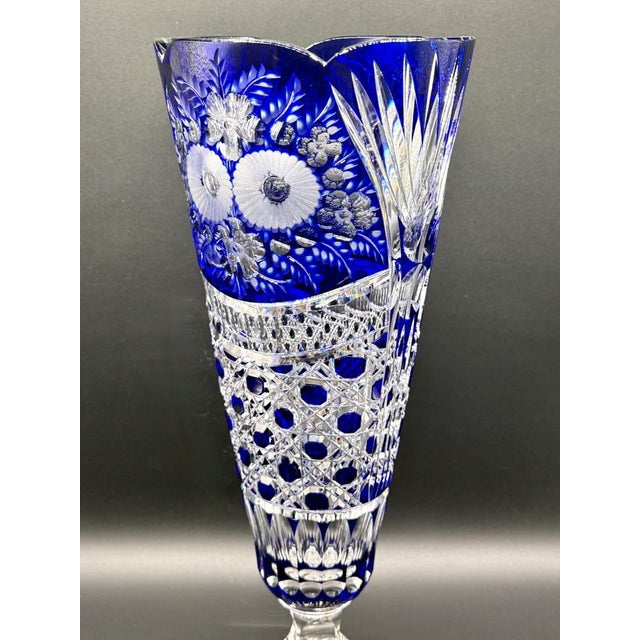 Vintage Crystal Cobalt Blue Overlay Cut Crystal Vase from Meissen, 1960s For Sale - Image 17 of 18