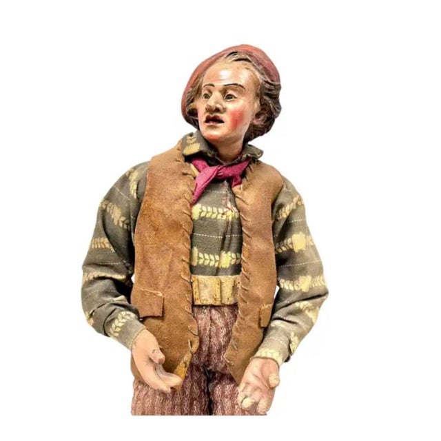 18th Century Neapolitan Crèche Figure of Man wearing a Red Beret, dressed in traditional Italian garments. Creche figures...