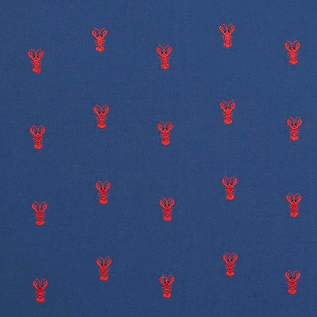 Schumacher, Lobster Embroidery, Navy Fabric- 3.5 Yards For Sale