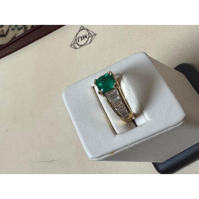 1.58 Ct Cushion Cut Colombian Emerald & 1.5 Ct Diamond Ring in 18K Yellow Gold For Sale - Image 10 of 18