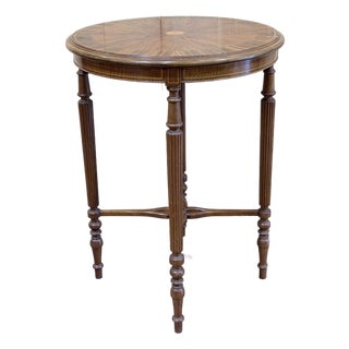 Vintage English Style Inlaid Mahogany Round Center Table With Radial Veneer For Sale
