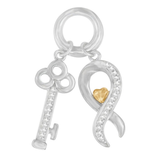 Two Tone .925 Sterling Silver 1/6 cttw Diamond Symbol Key Pendant Necklace (H-I, I1-I2) For Sale