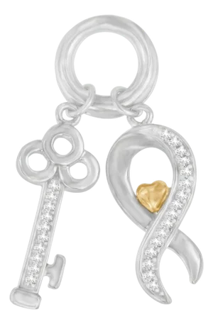 Two Tone .925 Sterling Silver 1/6 cttw Diamond Symbol Key Pendant Necklace (H-I, I1-I2)