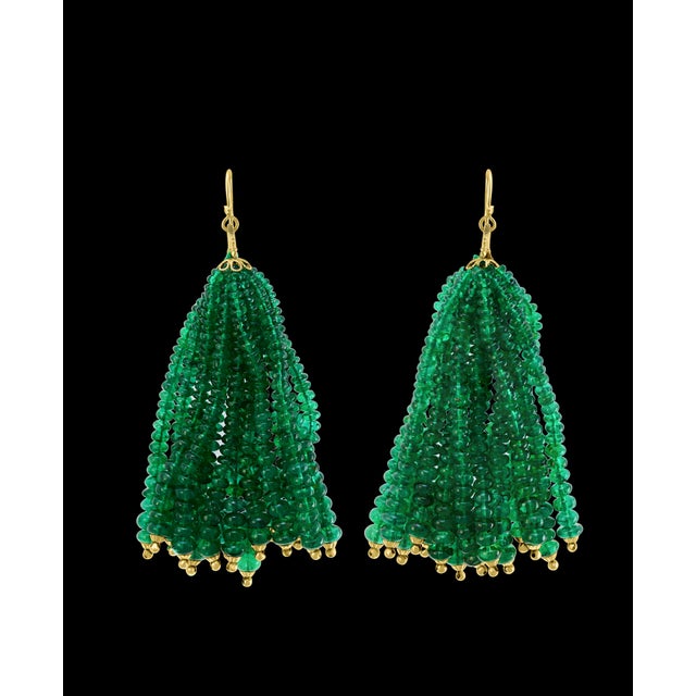 198 Carat Colombian Emerald Beads Hanging Drop Earrings 18 Karat Gold For Sale In New York - Image 6 of 18