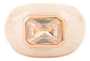 Octagon Cut Cubic Zircon Dome Ring in Rose Gold Finish- Size 7