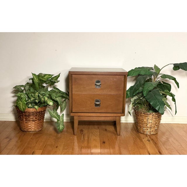 Mid Century Modern Walnut Bassett Nightstand Brass + Black 2 Drawer For Sale - Image 12 of 12