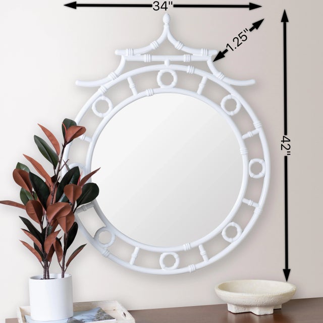 Wood Reena Pagoda Round Wall Mirror For Sale - Image 7 of 12