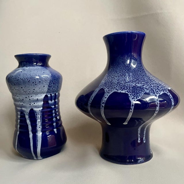 Mid-Century Blue Ceramic Vases from Kravsko, Former Czechoslovakia, 1970s, Set of 2 For Sale - Image 10 of 10