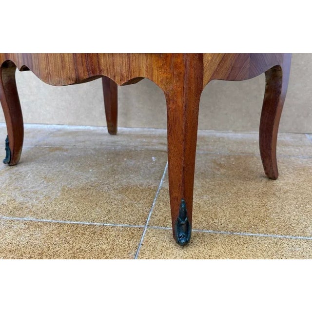 French Marquetry Chest of Drawers with Marble Top, 1940s For Sale - Image 6 of 9