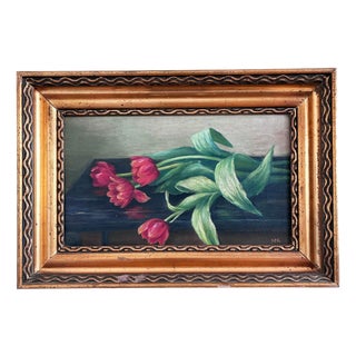 Danish Artist, Tulips Still Life, 1960s, Oil Painting on Canvas, Framed For Sale