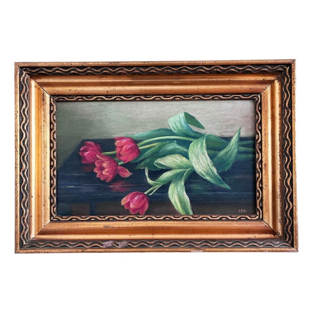 Danish Artist, Tulips Still Life, 1960s, Oil Painting on Canvas, Framed For Sale