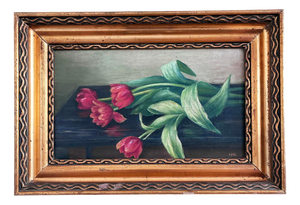 Danish Artist, Tulips Still Life, 1960s, Oil Painting on Canvas, Framed